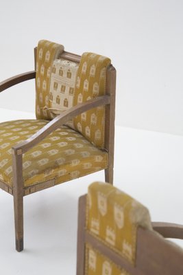 Vintage Wooden Fabric and Brass Armchairs, 1950s, Set of 2-RCE-1382792