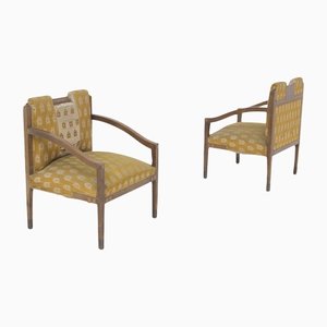 Vintage Wooden Fabric and Brass Armchairs, 1950s, Set of 2-RCE-1382792