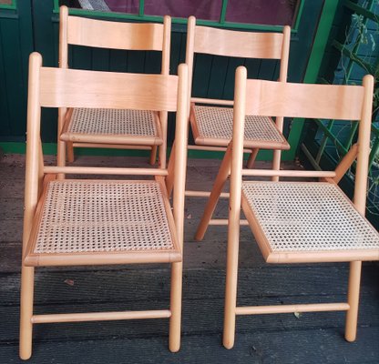 Vintage Wooden Folding Chairs with Viennese Braid Seats, Set of 4-QDP-1587569