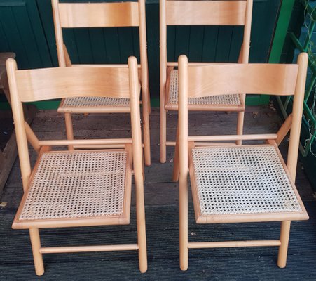 Vintage Wooden Folding Chairs with Viennese Braid Seats, Set of 4-QDP-1587569