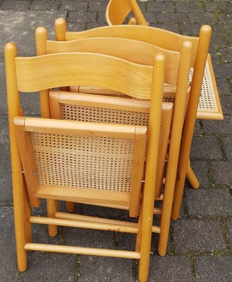 Vintage Wooden Folding Chairs with Viennese Braid Seats, Set of 4-QDP-1587569