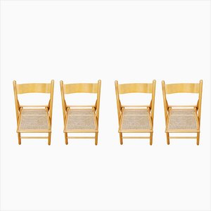 Vintage Wooden Folding Chairs with Viennese Braid Seats, Set of 4-QDP-1587569