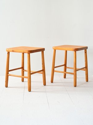 Vintage Wooden Stools, 1960s, Set of 2-QWP-2033944