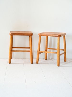 Vintage Wooden Stools, 1960s, Set of 2-QWP-2033944