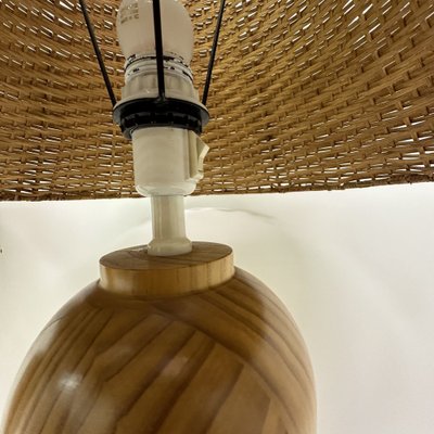 Vintage Wooden Table Lamps with Rattan Shade from Ikea, 1980s, Set of 2-BGP-1697247