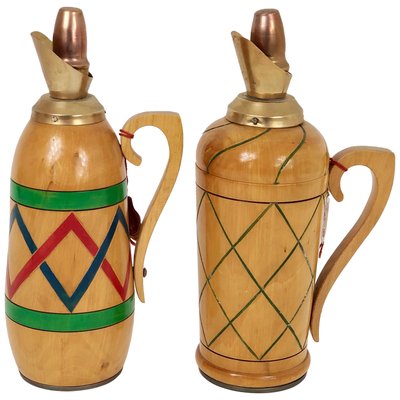 Vintage Wooden Thermos Pitchers, Italy, 1950s, Set of 2-LYQ-1171748