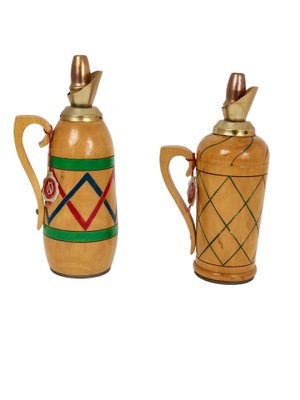 Vintage Wooden Thermos Pitchers, Italy, 1950s, Set of 2-LYQ-1171748