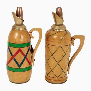 Vintage Wooden Thermos Pitchers, Italy, 1950s, Set of 2-LYQ-1171748