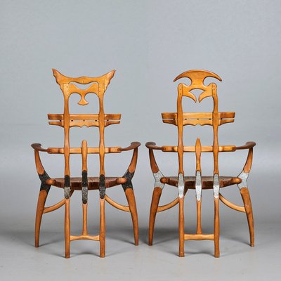 Vintage Wooden Totem Chairs, Set of 2-YWH-1745998