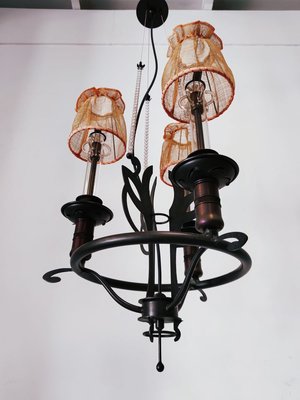 Vintage Wrought Iron Chandelier with Beaded Lampshades-QLH-819786