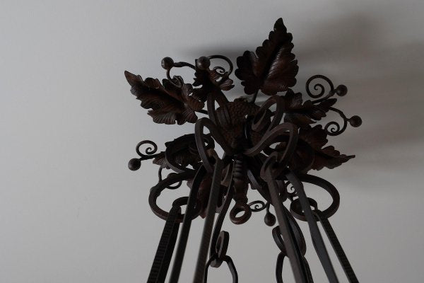 Vintage Wrought Iron Chandelier with Wine Leaves, 1920s-POG-1724495