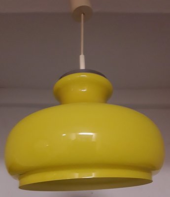 Vintage Yellow Flashed Glass Ceiling Lamp with Chrome Plated Metal Mount from Honsel, 1970s-HOI-942013