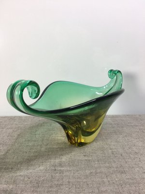 Vintage Yellow & Green Murano Blown Glass Bowl, 1960s-UWE-1779507