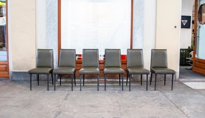 Vinyl Chairs with Iron Legs from Mobiltecnica Torino, 1950s, Set of 8-VCV-928570