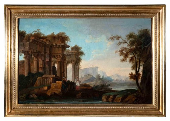 Vinzenz Fischer, Ancient Ruins, Original Oil Painting, Late 18th Century-ZCI-1379357