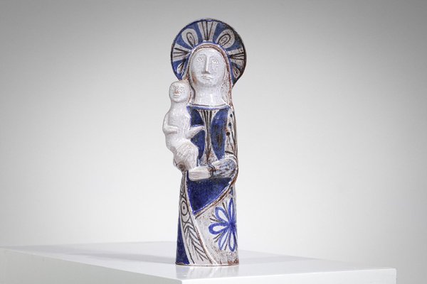 Virgin and Child in Ceramic attributed to Jean Derval, 1960s-YU-1808223