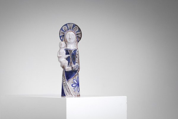 Virgin and Child in Ceramic attributed to Jean Derval, 1960s-YU-1808223