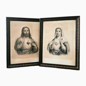 Virgin Mary and Jesus, Large Engravings, 19th Century, Set of 2-FW-1793813