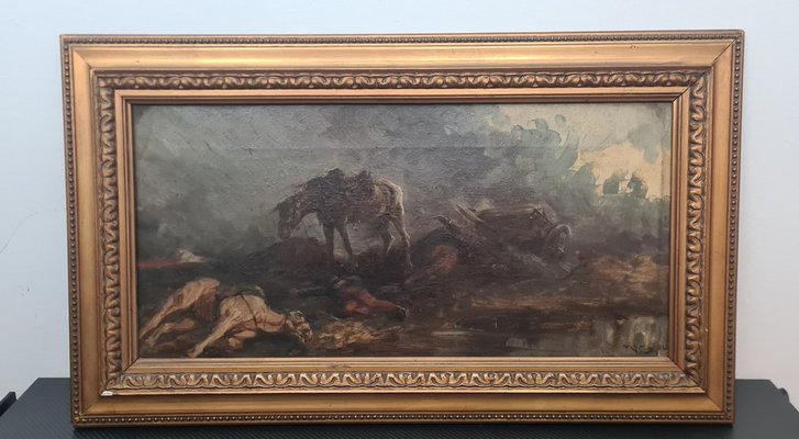 Vittorio Cajani, Battle Scene, 19th Century, Oil on Canvas, Framed-RPW-1813590