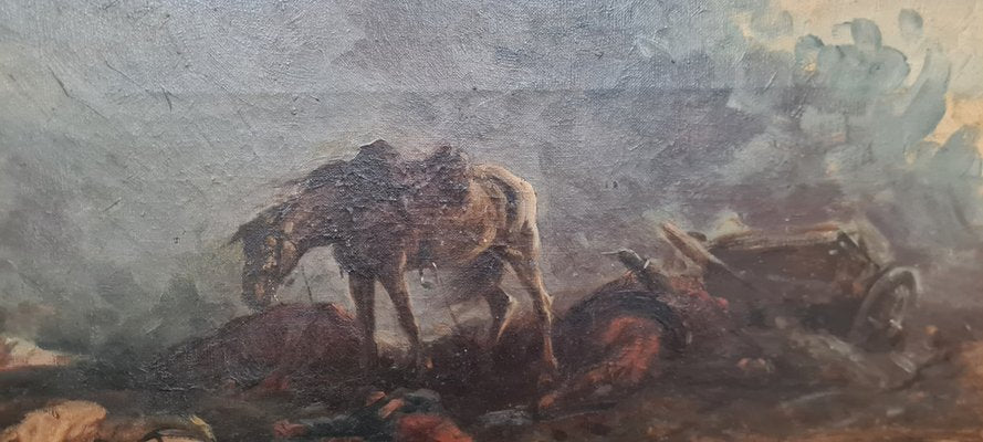 Vittorio Cajani, Battle Scene, 19th Century, Oil on Canvas, Framed-RPW-1813590