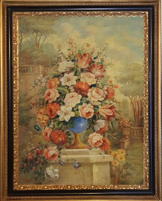 Vittorio Landi, Still Life of Flowers, Neapolitan School, Oil on Canvas, Framed-YUW-1299438