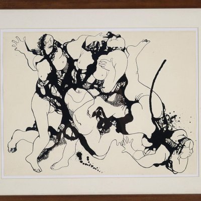 Vyacheslav Sawich Mikhailov, Figurative Compositions, Late 20th or Early 21st Century, Ink on Paper, Framed, Set of 2-VMM-1310110