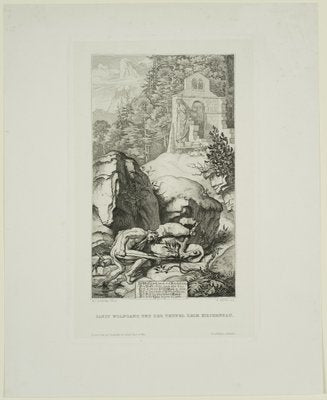 W. Hecht, Saint Wolfgang and the Devil Building a Church, 19th-Century, Etching-OJR-1273394