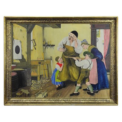 W. Melchinger, Bavarian Folksy Scene in Joinery, Oil on Cardboard-KJP-1149344