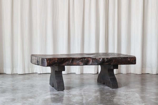 Wabi Sabi Live Edge Coffee Table in Dark Stained Wood, 1960s-FEW-2024245