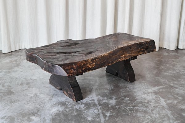 Wabi Sabi Live Edge Coffee Table in Dark Stained Wood, 1960s-FEW-2024245