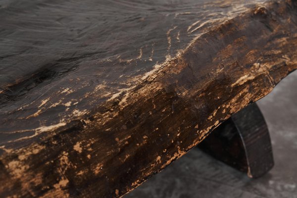 Wabi Sabi Live Edge Coffee Table in Dark Stained Wood, 1960s-FEW-2024245