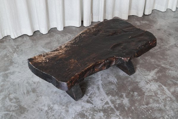 Wabi Sabi Live Edge Coffee Table in Dark Stained Wood, 1960s-FEW-2024245