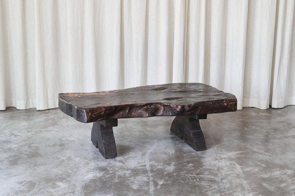 Wabi Sabi Live Edge Coffee Table in Dark Stained Wood, 1960s-FEW-2024245