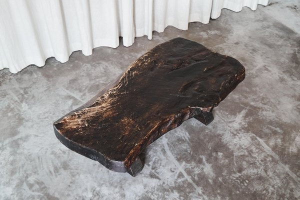 Wabi Sabi Live Edge Coffee Table in Dark Stained Wood, 1960s-FEW-2024245