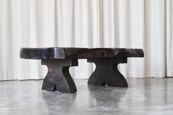 Wabi Sabi Live Edge Coffee Table in Dark Stained Wood, 1960s-FEW-2024245