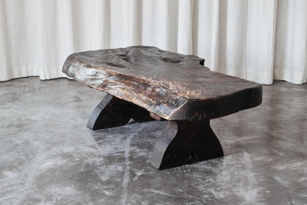 Wabi Sabi Live Edge Coffee Table in Dark Stained Wood, 1960s-FEW-2024245