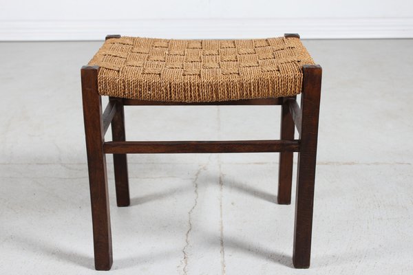 Wabi Sabi Stool in Dark Stained Wood with Plaited Cord, 1950s-QQ-1796485