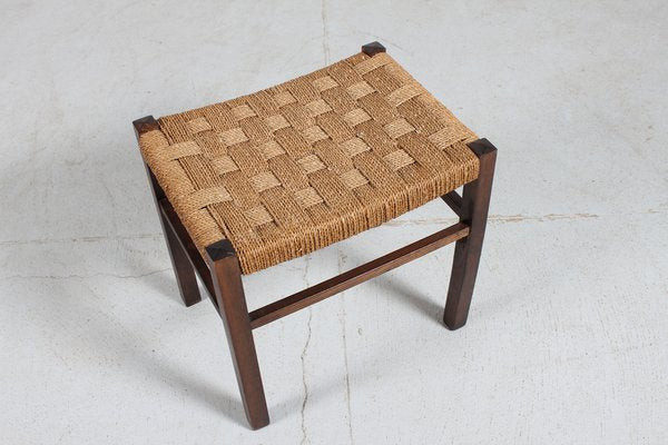 Wabi Sabi Stool in Dark Stained Wood with Plaited Cord, 1950s-QQ-1796485