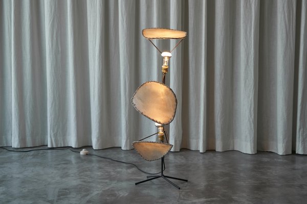 Wabi Sabi Table or Floor Lamp in Wrought Iron and Parchment, 1940s-FEW-2024195