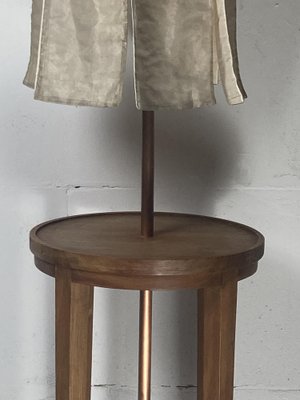 Wabi Sabi Teak and Copper Floor Lamps with Silk Shades attributed to Jan Des Bouvrie, Dutch, 1990s, Set of 2-BHG-1741686