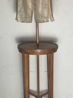 Wabi Sabi Teak and Copper Floor Lamps with Silk Shades attributed to Jan Des Bouvrie, Dutch, 1990s, Set of 2-BHG-1741686