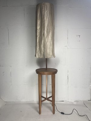 Wabi Sabi Teak and Copper Floor Lamps with Silk Shades attributed to Jan Des Bouvrie, Dutch, 1990s, Set of 2-BHG-1741686