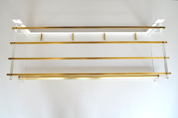 Wall Coat Rack Acrylic Glass and Brass, 1960s-OV-645192