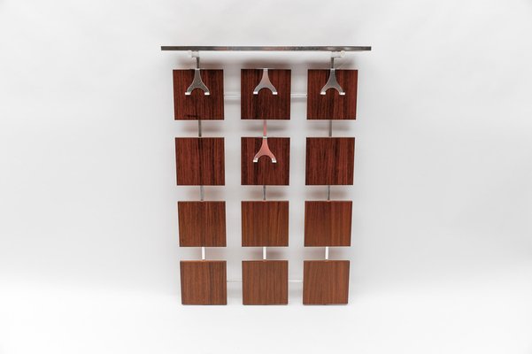 Wall Coat Rack in Walnut with Chrome Hooks, 1960s-KQB-1725163