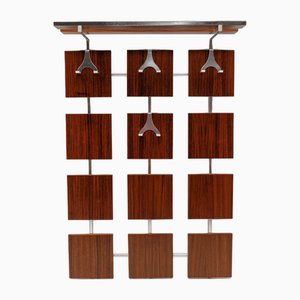 Wall Coat Rack in Walnut with Chrome Hooks, 1960s-KQB-1725163