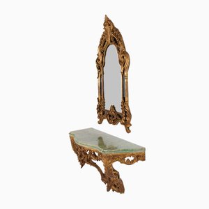 Wall Console and Mirror, 1940s, Set of 2-OWS-1781004