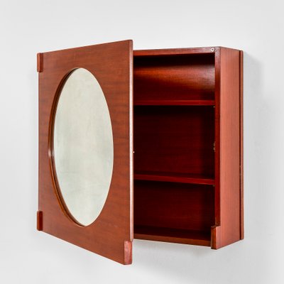 Wall Container Compartment with Wooden Structure and Circular Mirror attributed to Ico & Luisa Parisi, 1950s-FWM-1388541