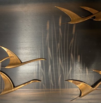 Wall Decoration in Metal & Copper with Birds, 1970s-PYR-2036253