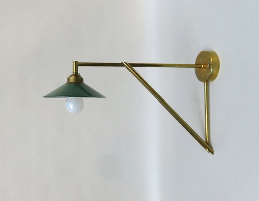 Wall Lamp in Brass & Green Enamel, 1920s-EY-1725671