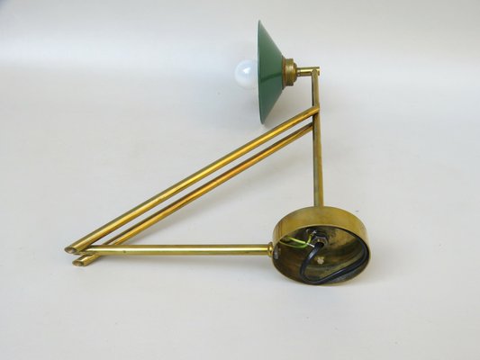 Wall Lamp in Brass & Green Enamel, 1920s-EY-1725671